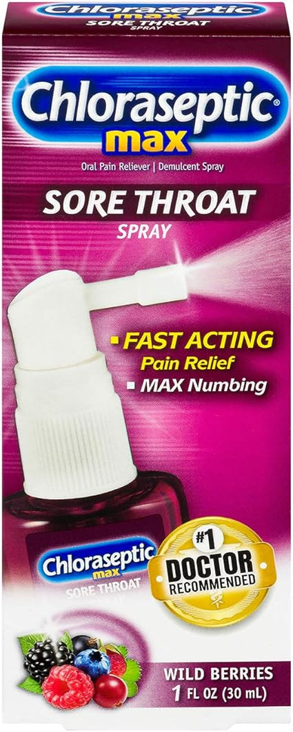 Chloraseptic Max Strength Sore Throat Spray, Wild Berries Flavor, 1.0 fl oz | Amazon (US)