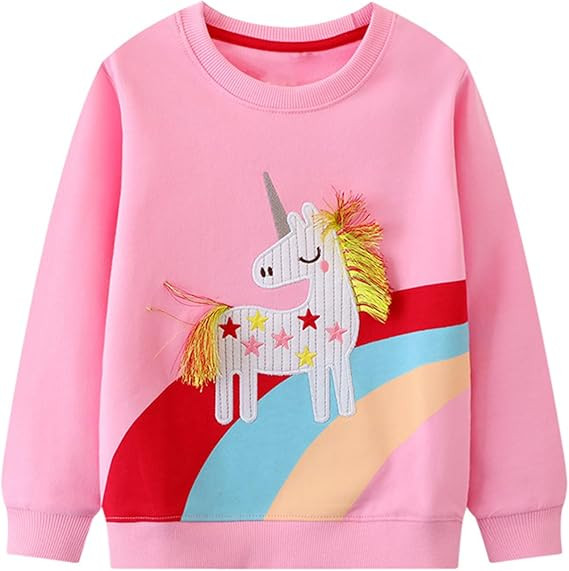 HILEELANG Toddler Girl Sweatshirts Cotton Casual Crew Neck Long Sleeve Tops Pullover Sweater Shir... | Amazon (US)