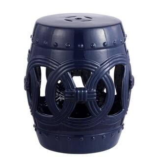 16 in. Navy Chinese Ceramic Drum Lucky Coins Garden Stool | The Home Depot
