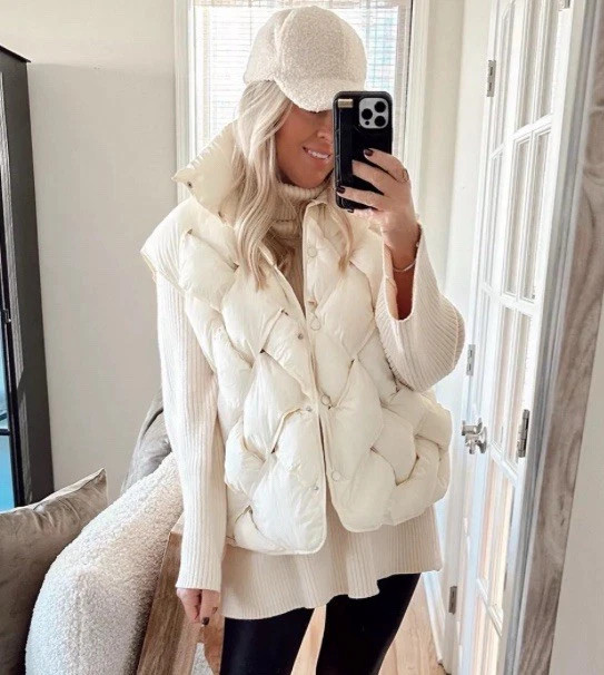By Anthropologie Women’s Woven Puffer Vest Ivory  One Size NWT | eBay US