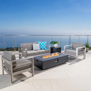 Cape Coral 4-seat Outdoor Chat Set with Fire Pit by Christopher Knight Home | Bed Bath & Beyond