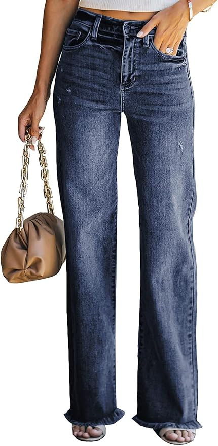 Dokotoo Women High Rise Ripped Flare Jeans Distressed Denim Pants | Amazon (US)