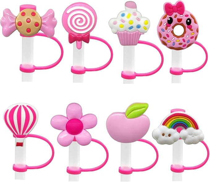BUKBUVLO Pink Straw Cover Cap Set of 8, Reusable Silicone Straw Topper Compatible with Stanley 30... | Amazon (US)