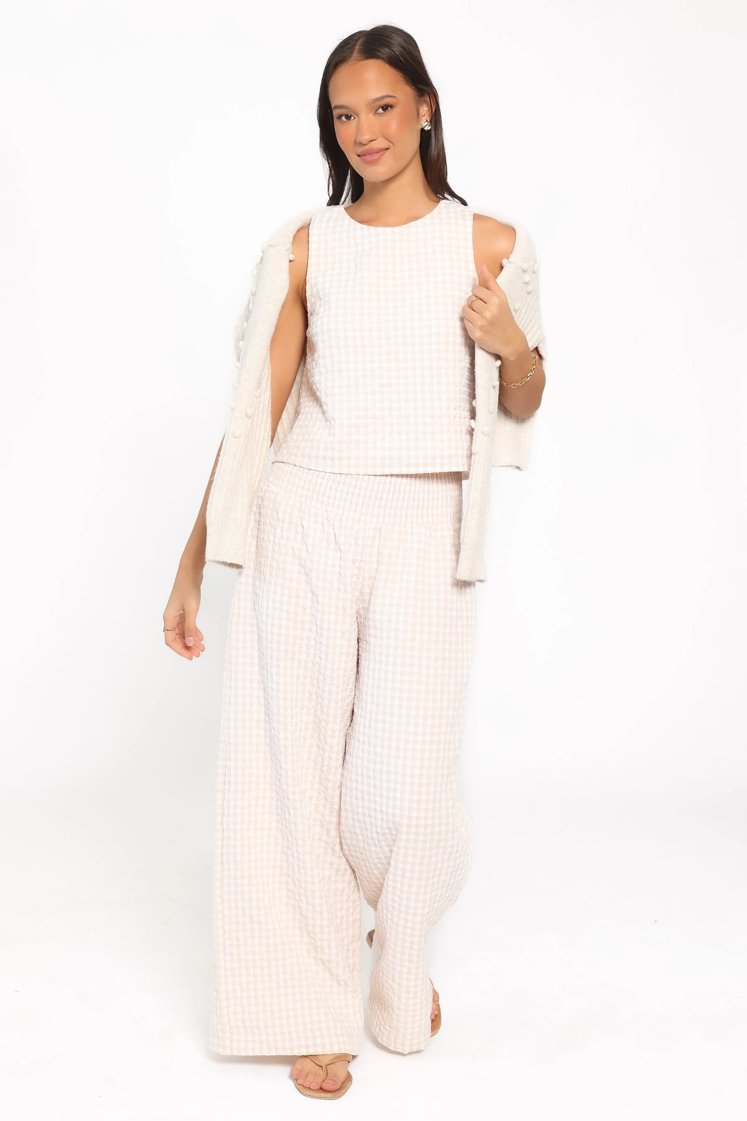 Jillian Smocked Pant Set - Beige Gingham | Petal & Pup (US)
