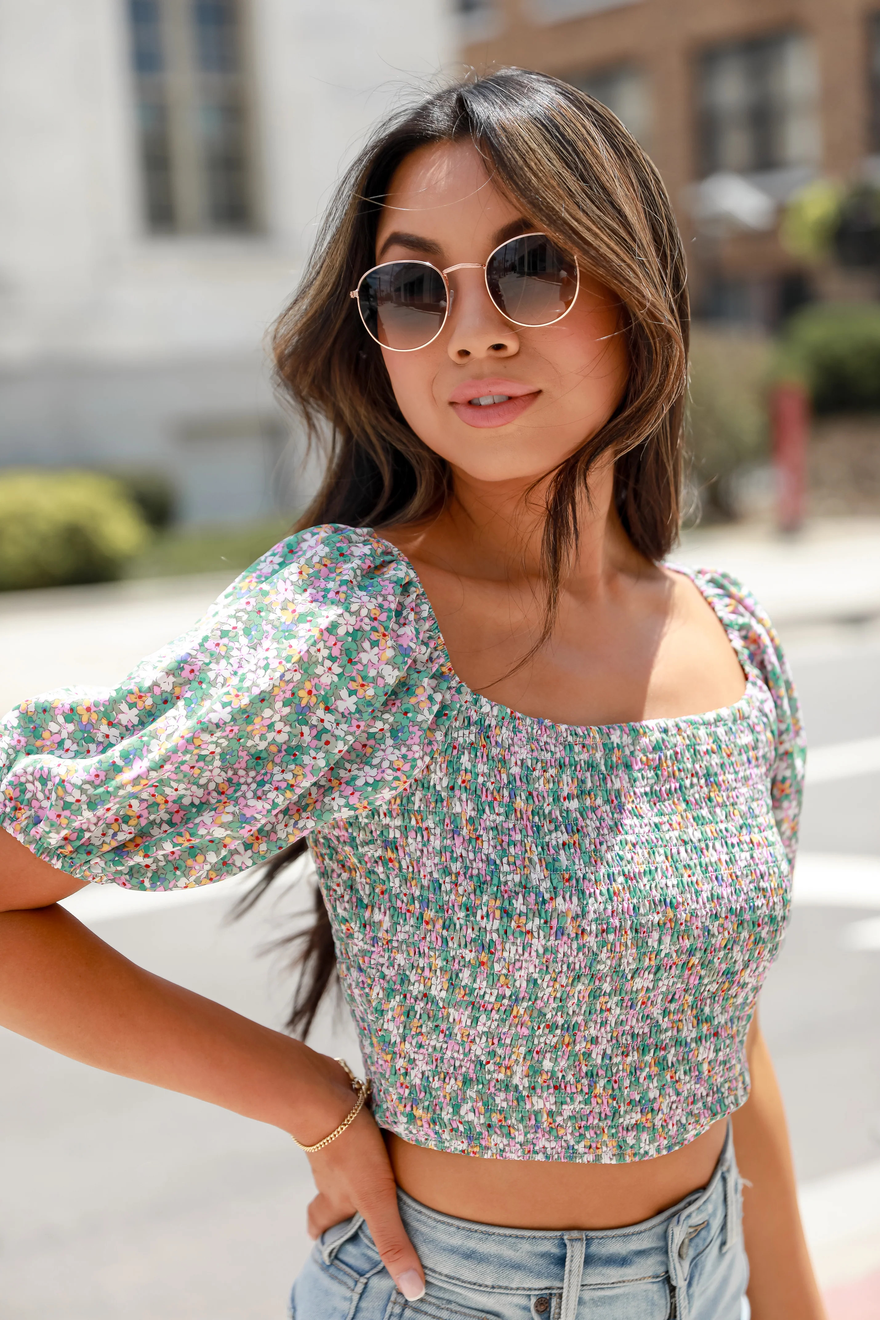 FINAL SALE - Bold Presence Floral Smocked Cropped Blouse | Dress Up
