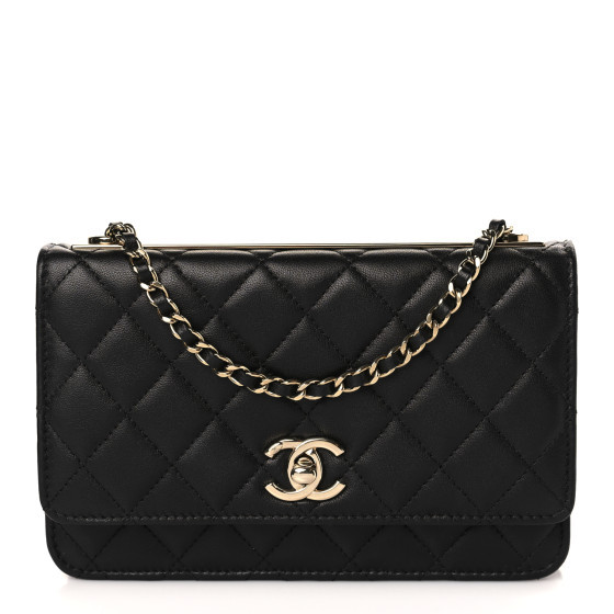 Lambskin Quilted Trendy CC Wallet On Chain WOC Black | FASHIONPHILE (US)