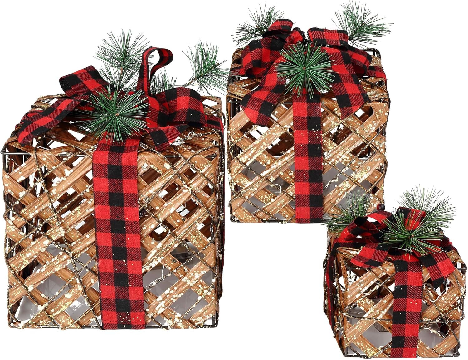 LordofXMAS Battery Operated Gift Box for Christmas Tree, Set of 3 Lighted Holiday Décor | Amazon (US)