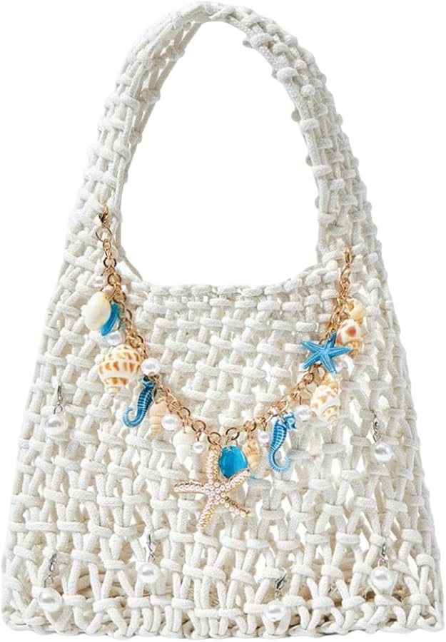 OYOANGLE Women's Starfish Chain Crochet Tote Bag Hollow Out Top Handle Shoulder Handbags | Amazon (US)