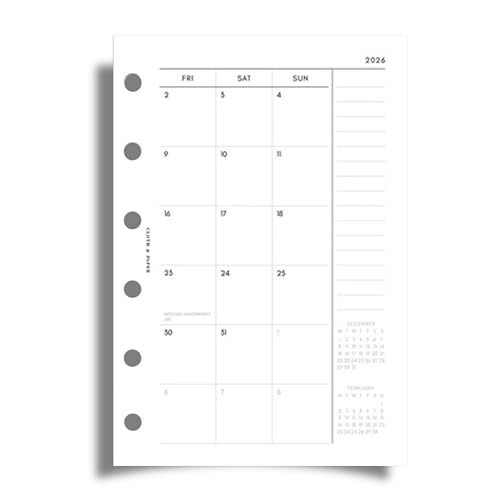 Cloth & Paper 2026 Monthly Planner Inserts | Monday Start | Pocket Size 3.2 x 4.7 Inches | 6-Ring Refills | Jan–Dec Monthly Organizer | 29 Double-Sided Pages | Thick Premium Planner Paper | Amazon (US)