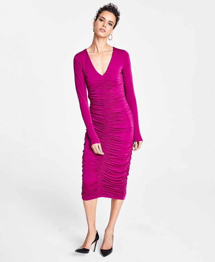 INC International Concepts Ruched V-Neck Dress, Created for Macy's & Reviews - Dresses - Women - ... | Macys (US)