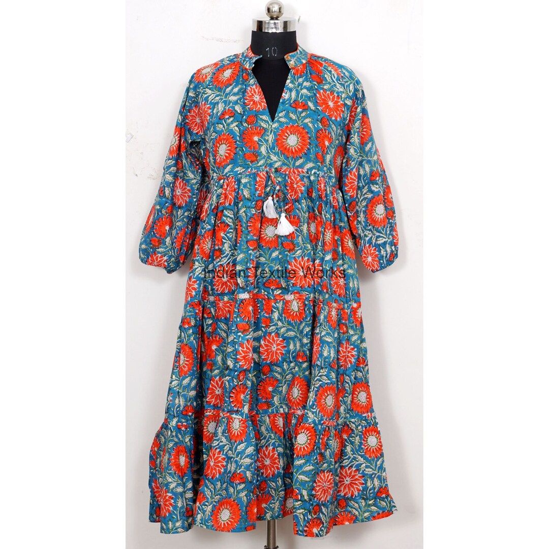 Hand Block Printed Dress Summer Dress Cotton Dress Floral Print Handmade Made in India Block Prin... | Etsy (US)