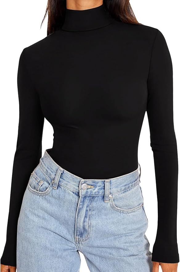 REORIA Women's Long Sleeve Mock Turtle Neck Tops Fall Winter Basic Double Lined Layering Lightwei... | Amazon (US)