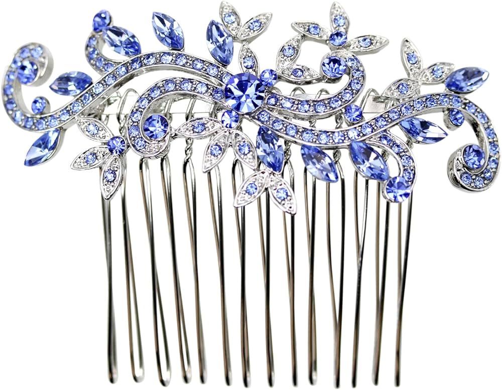 Faship Gorgeous Blue Crystal Floral Hair Comb | Amazon (US)