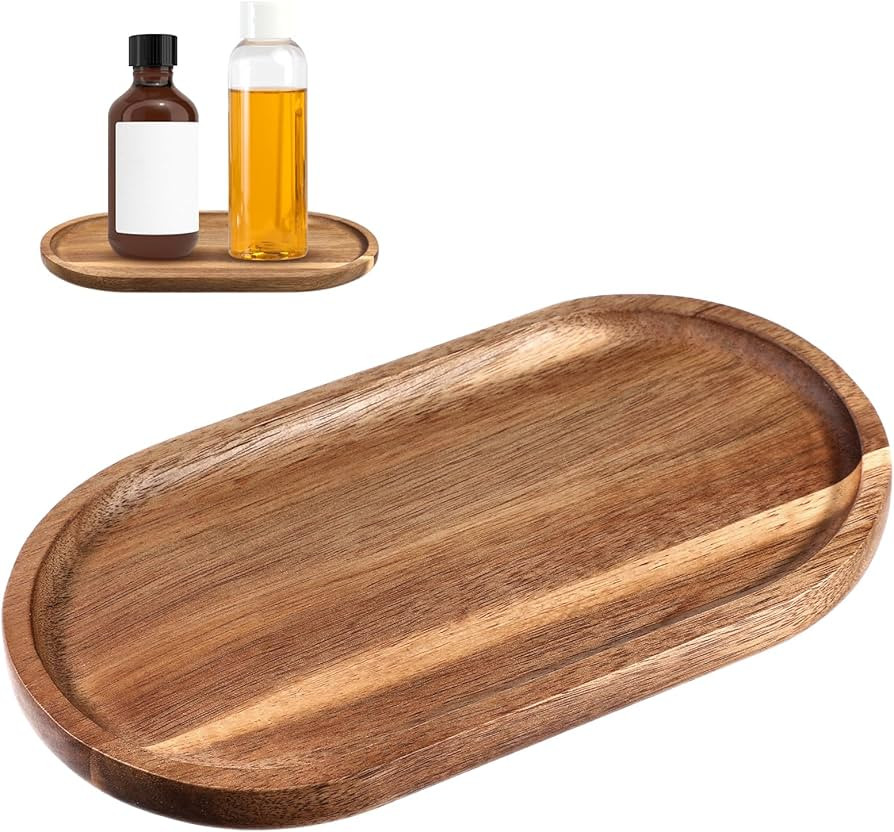 Small Acacia Wood Serving Trays Mini Wooden Platters Wooden Vanity Tray Dispenser Wood Counter Pl... | Amazon (US)