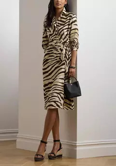 Lauren Ralph Lauren Women's Zebra-Print Tie-Front Crepe Shirtdress | Belk
