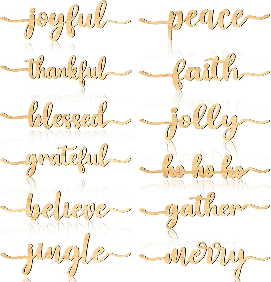 12 Pieces Christmas Word Cutout Wood Cutout Joyful Merry Thankful Grateful Blessed Peace Gather W... | Amazon (US)