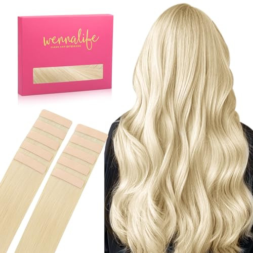WENNALIFE Tape in Hair Extensions Human Hair Platinum Blonde Tape in Extensions, 10pcs 30g 22 inch Remy Invisible Tape Ins Straight Soft Real Human Hair Tape in Extensions Refill Set Extensions | Amazon (US)
