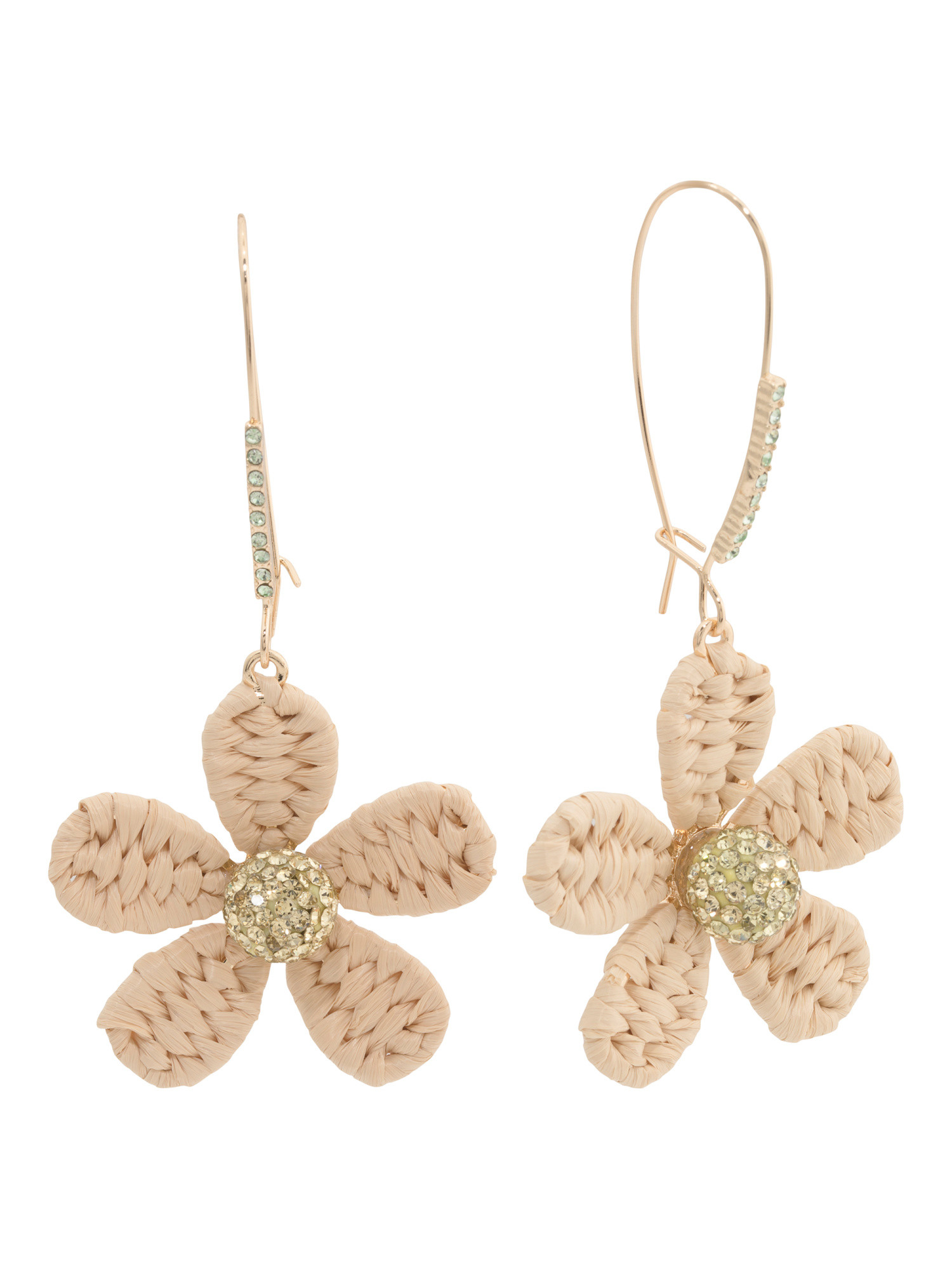 Gold Plated Raffia Daisy Shepherd Hook Earrings | TJ Maxx
