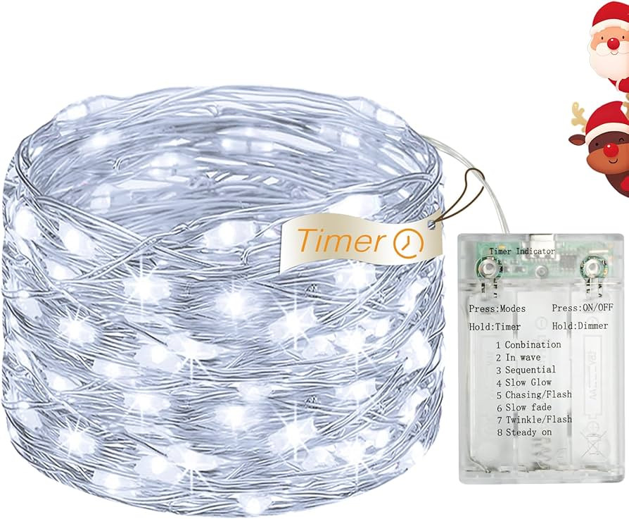 16FT 50 LED Fairy Lights Battery Operated with Timer, 8 Modes USB Mini Twinkle Light, Small Strin... | Amazon (US)