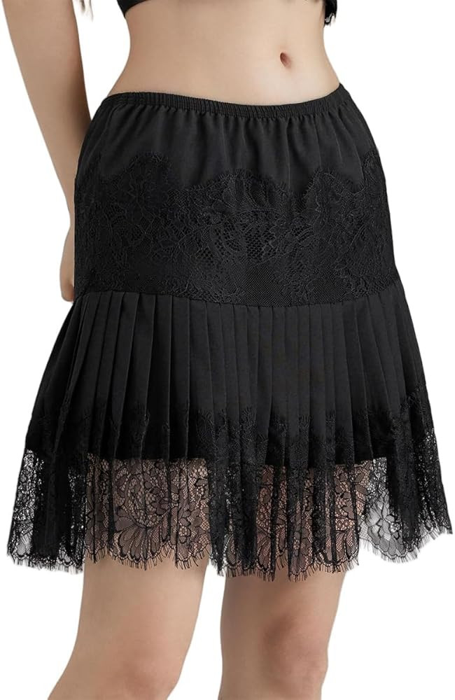 Lace Skirts, Y2K Lace Skirts for Women with Ruffle Floral, Widened Low Waist Layered Slip Skirt S... | Amazon (US)