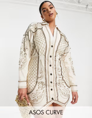 ASOS DESIGN Curve structured mini dress with pearl embellishment | ASOS (Global)