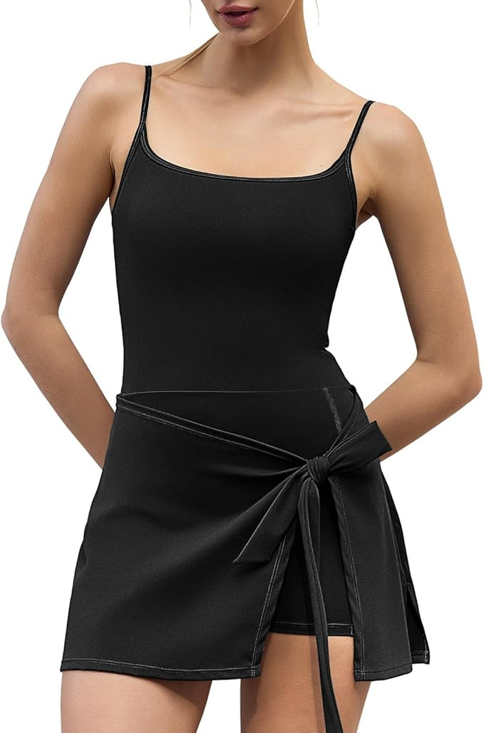 QINSEN Women's Sexy Square Neck Jumpsuit Sleeveless Wrap Shorts Romper One Piece Outfits with Poc... | Amazon (US)