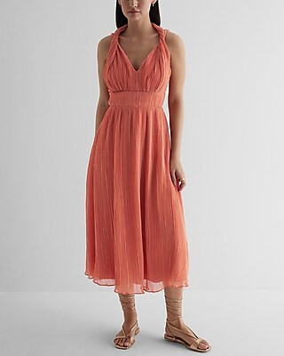 Pleated Twisted Halter Neck Midi Dress | Express