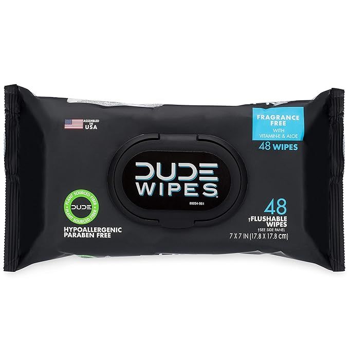DUDE Wipes Flushable Wipes 48 Count Dispenser, Unscented Wet Wipes with Vitamin-E & Aloe for at-H... | Amazon (US)