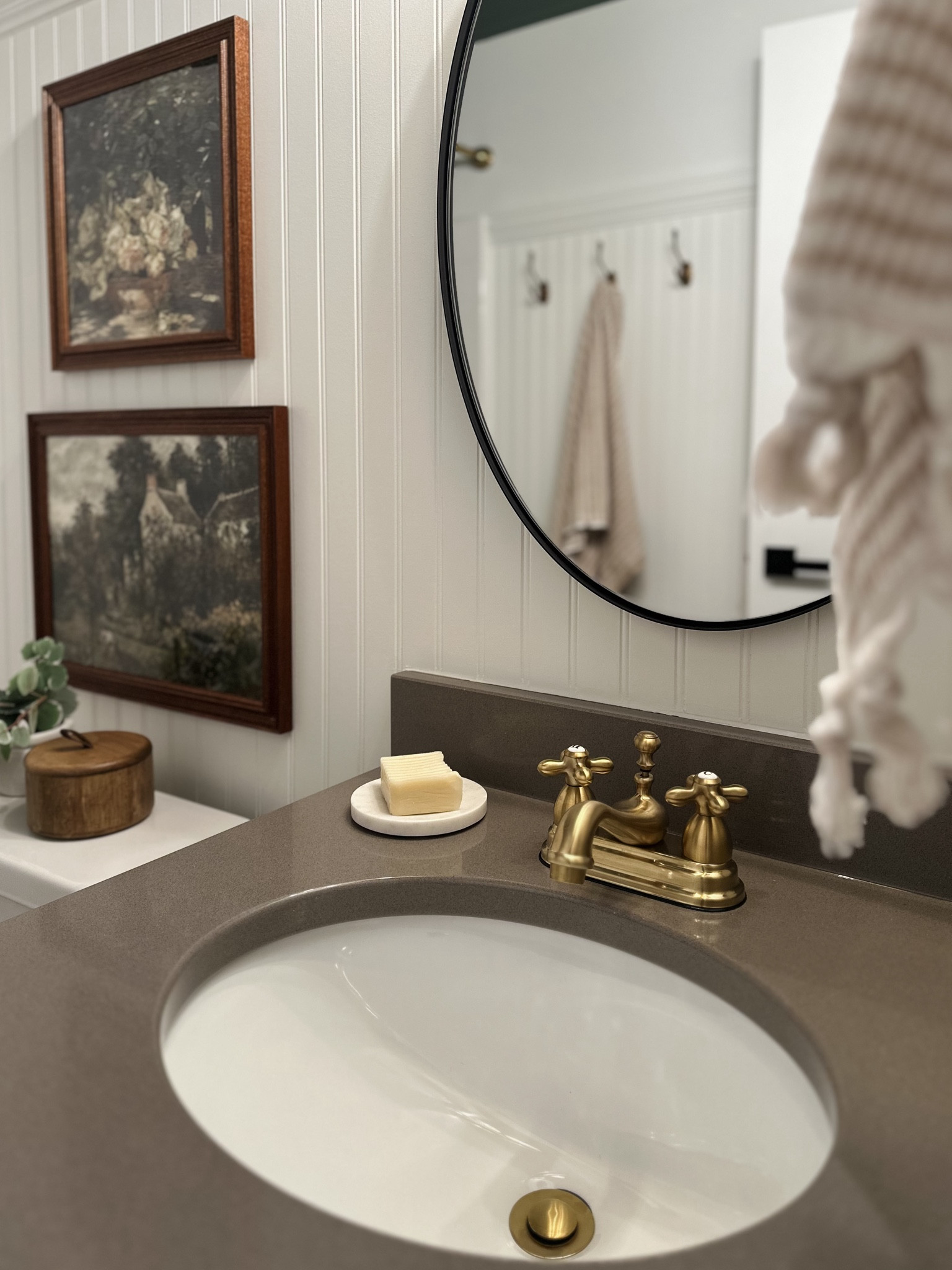 Neutral guest bathroom

Green bathroom vanity, green ceiling, vintage art, brass cabinet pulls, Amazon finds, hearth and hand shower curtain, white shower curtain, black porcelain tile, brass bathroom fan, Surya Our PNW rug, wood bathroom stool, delta black shower faucet, brass vintage towel hooks, textured shower curtain, Turkish towel, vintage rug, walnut picture frame 

#LTKstyletip #LTKhome