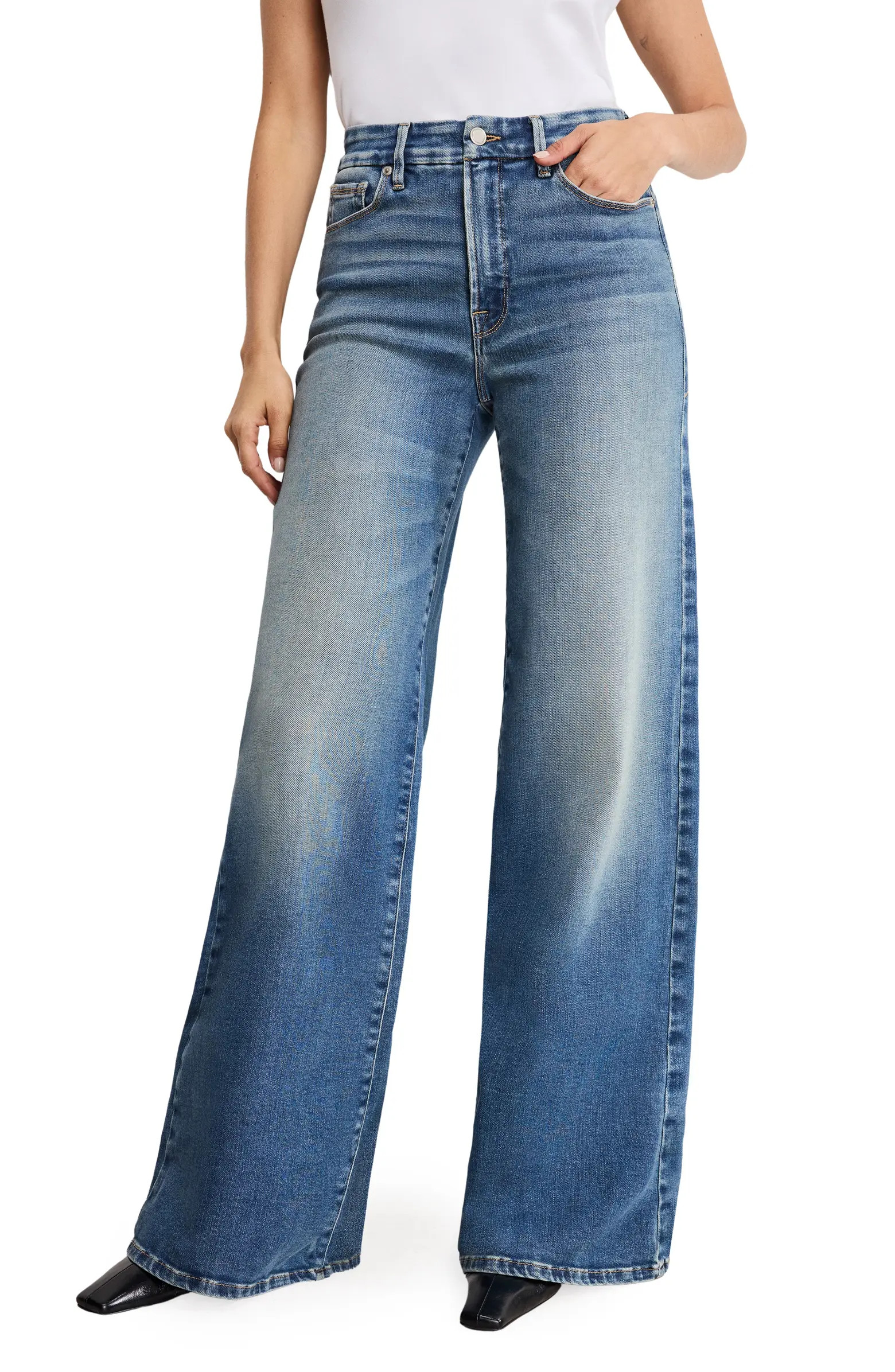 Good American Good Waist High Waist Wide Leg Palazzo Jeans | Nordstrom | Nordstrom