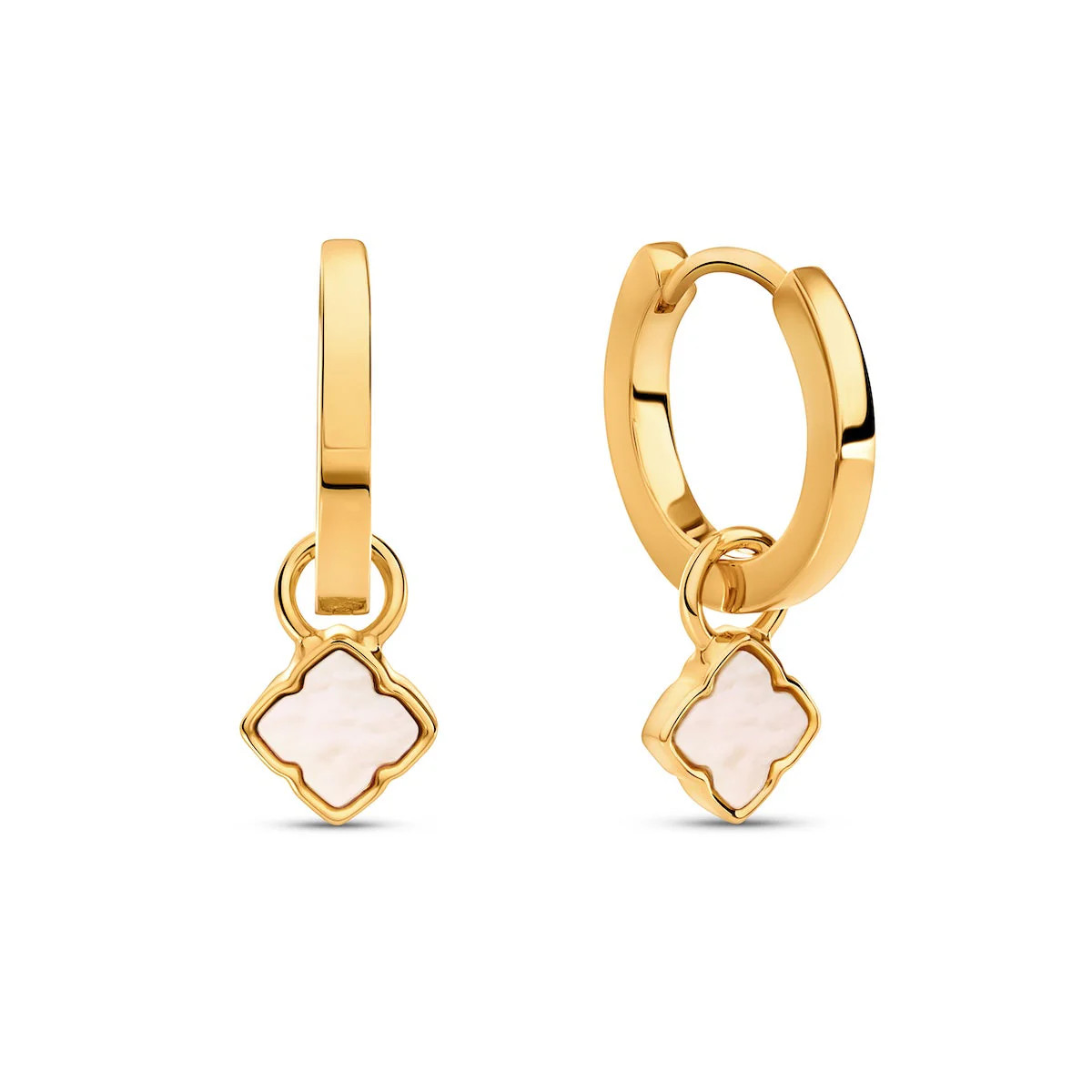 Fine Mini Pearl Clover Huggie Earrings (Gold) | Abbott Lyon