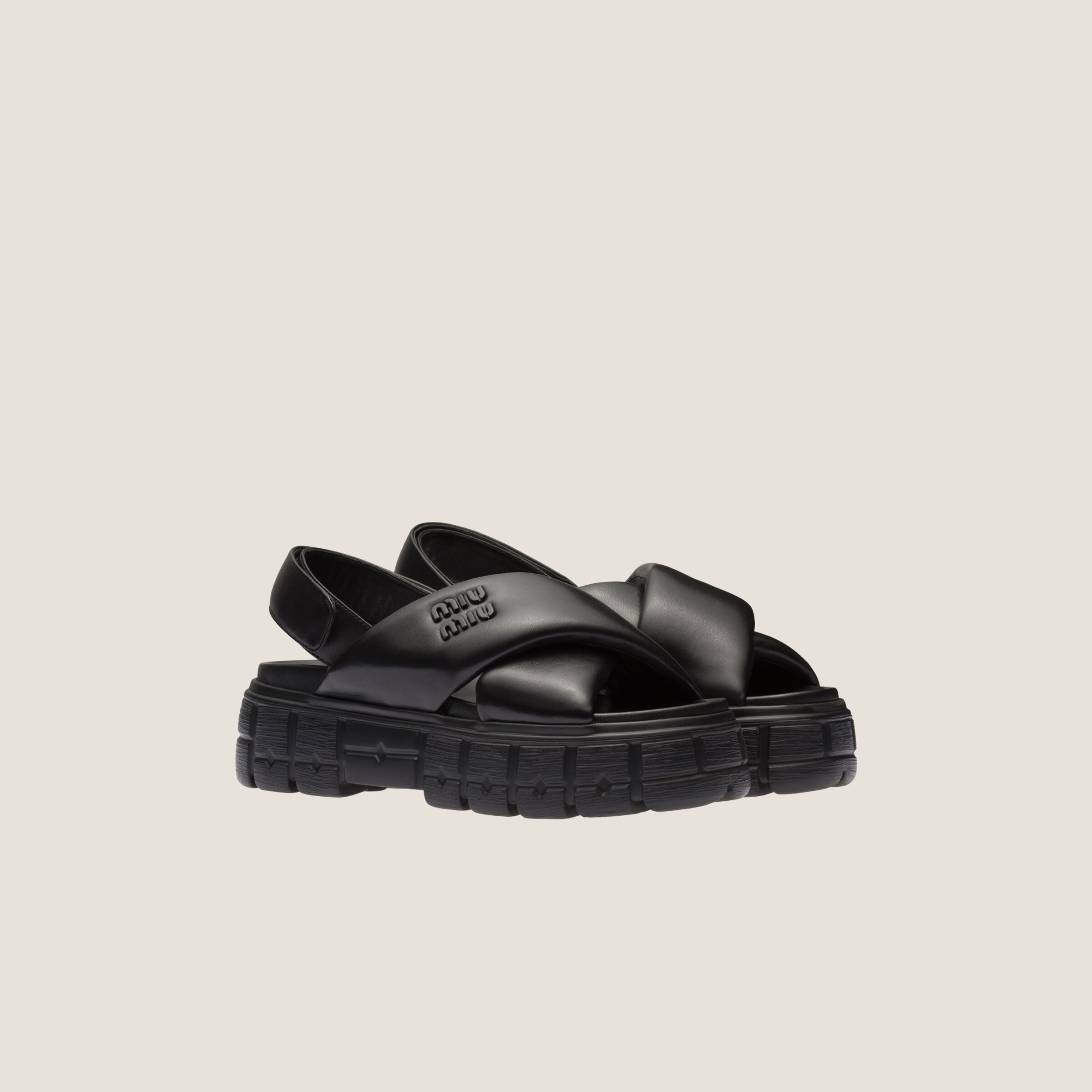 Black Sporty Nappa Leather Sandals | Miu Miu | Miu Miu US