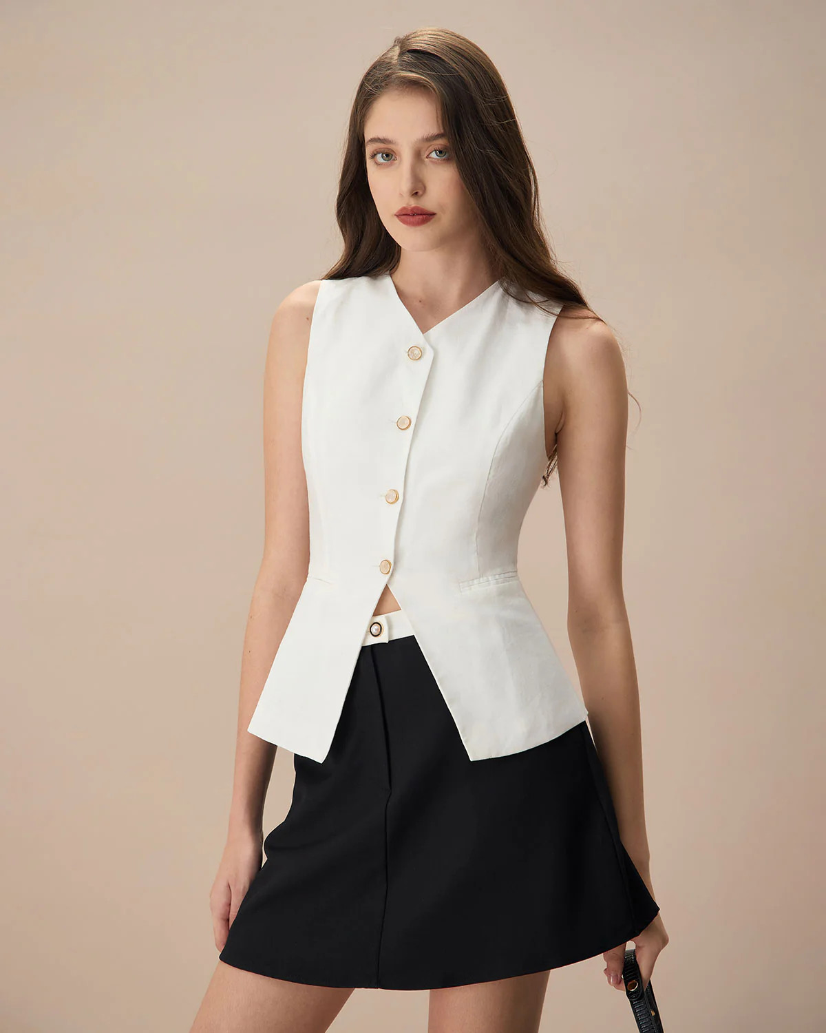 The White Single-breasted Cotton Vest & Reviews - White - Tops | RIHOAS | rihoas.com