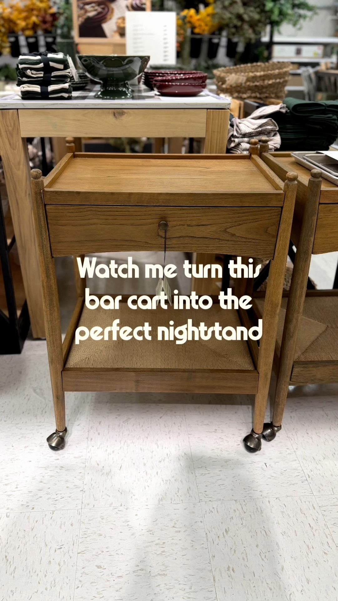 I found this affordable bar cart at Target and loved everything about it - the only problem, I didn’t need a bar cart. We took it home, popped the wheels off and decided it would make the perfect nightstand in my son’s room. Love that the bottom shelf fits a basket for toys or more storage!

There’s also a darker stain finish available and it looks beautiful too! Reminds me of a designer nightstand that costs $$$$.

#nightstand #easydiy #boujeeonabudget