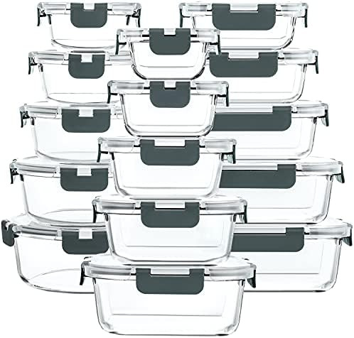 30 Pieces Glass Food Storage Containers with Upgraded Snap Locking Lids,Glass Meal Prep Container... | Amazon (US)