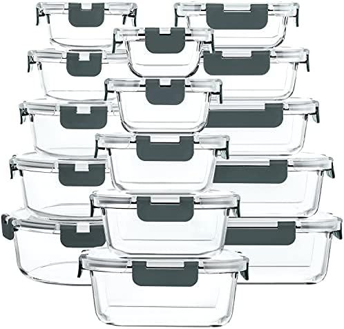 30 Pieces Glass Food Storage Containers with Upgraded Snap Locking Lids,Glass Meal Prep Containers S | Amazon (US)
