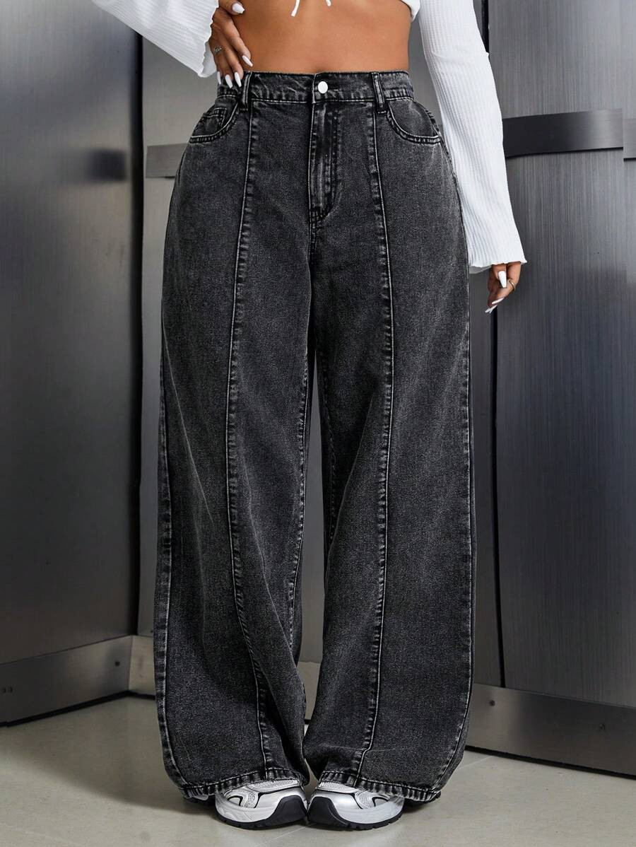 SHEIN Tall CURVE Plus Size Casual Washed High Waist Straight Leg Jeans | SHEIN