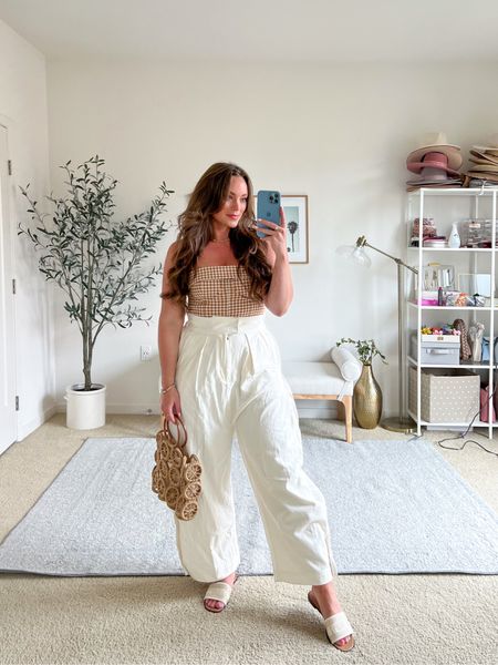Summer fashion outfits, summer style,
Gingham corset top, revolve 

Free people cream trousers, white trousers, white pants, Steve Madden sandals 



#LTKSeasonal #LTKcurves #LTKunder100