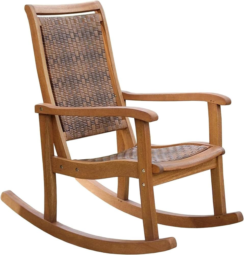 Outdoor Interiors All-Weather Breathable Wicker Eucalyptus Wood Rocking Chair for Decks, Patios, ... | Amazon (US)