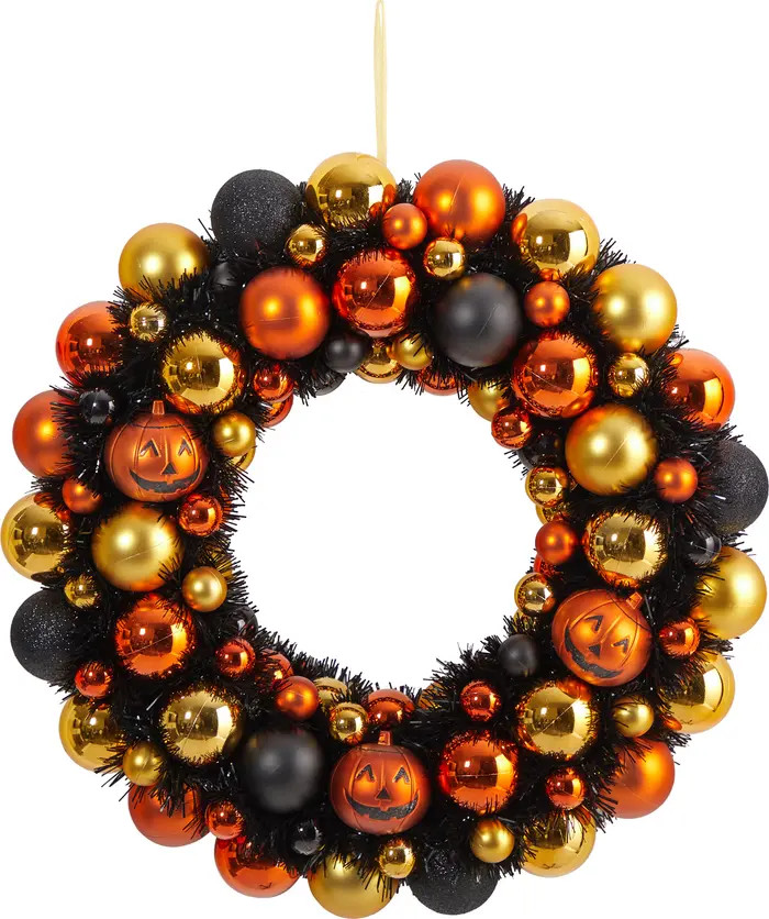 NEARLY NATURAL Halloween Shatterproof Pumpkin Ornament Wreath | Nordstromrack | Nordstrom Rack