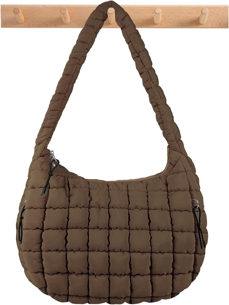 Quilted Puffer Tote Bag Large Crossbody Shoulder Bag with Zipper, Nylon Bubble Hobo Handbag Carry... | Amazon (US)