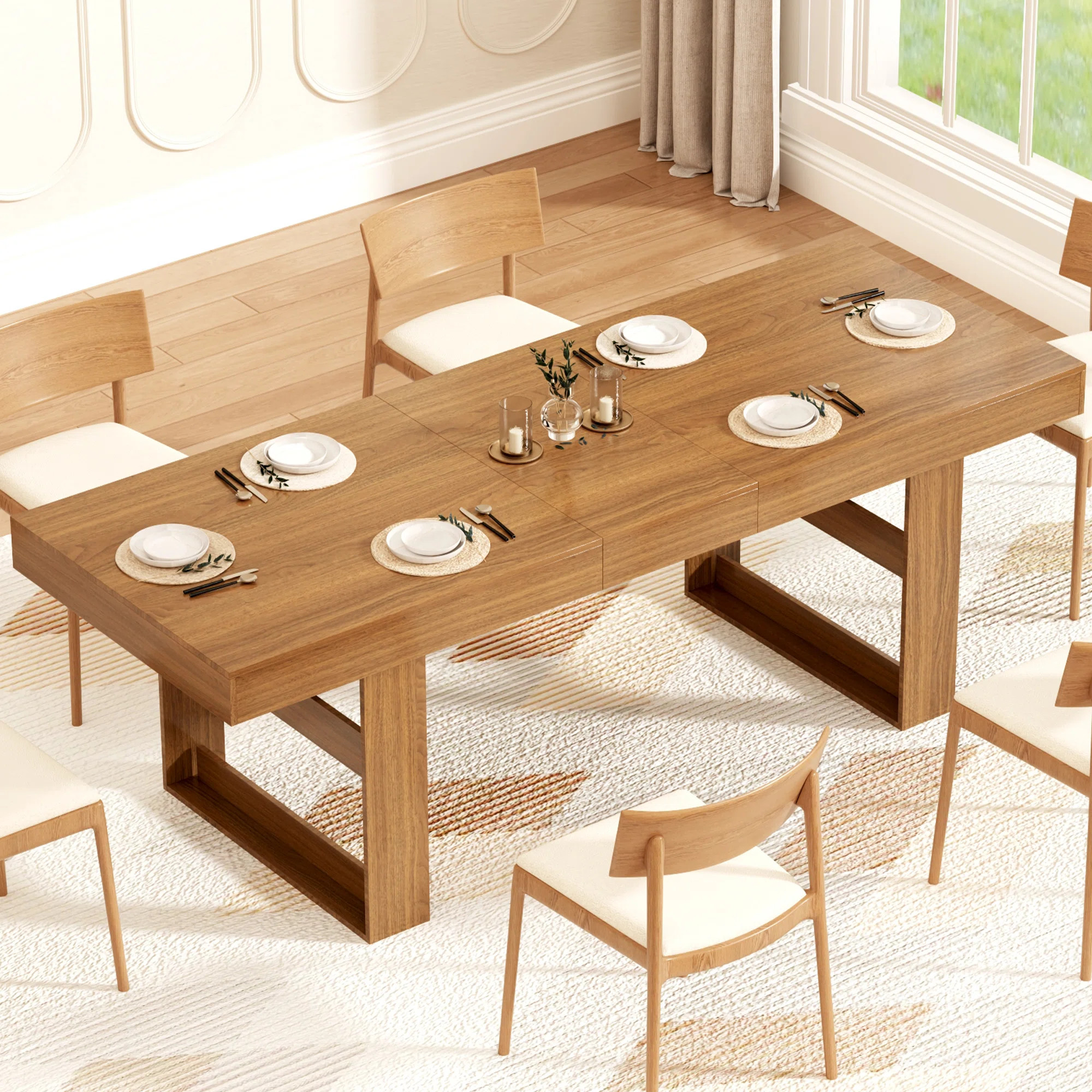 George Oliver 70.9" To 86.6" Extendable Dining Table For 8-10 People, Modern Rectangular Expandab... | Wayfair North America