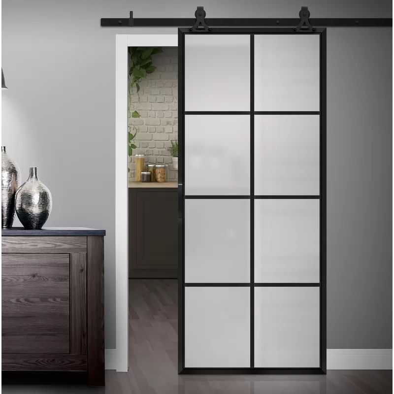 Glass and Metal Tribeca Barn Door with Installation Hardware Kit | Wayfair North America