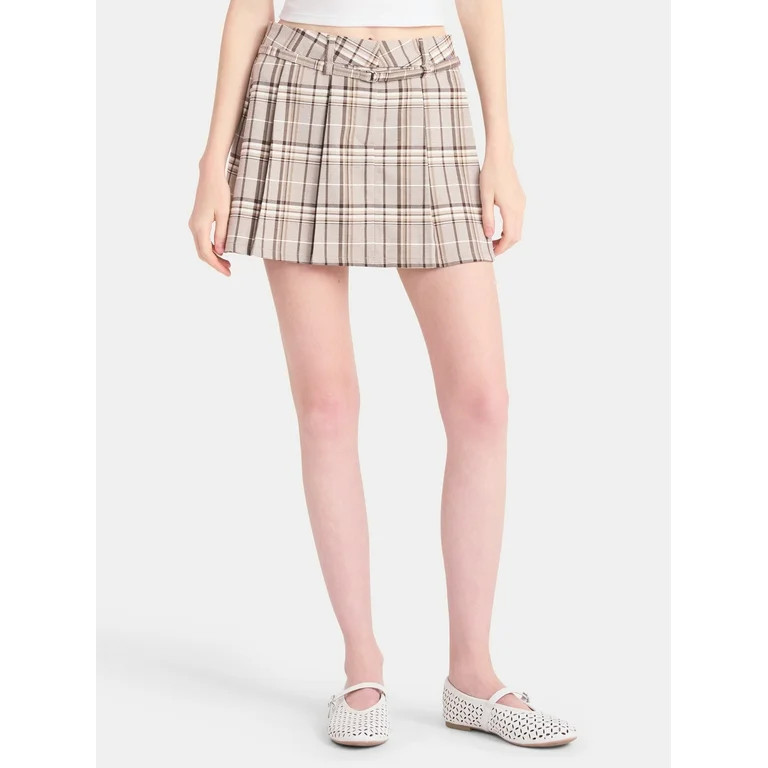 No Boundaries Pleated Belted Mini Skirt, Women's | Walmart (US)