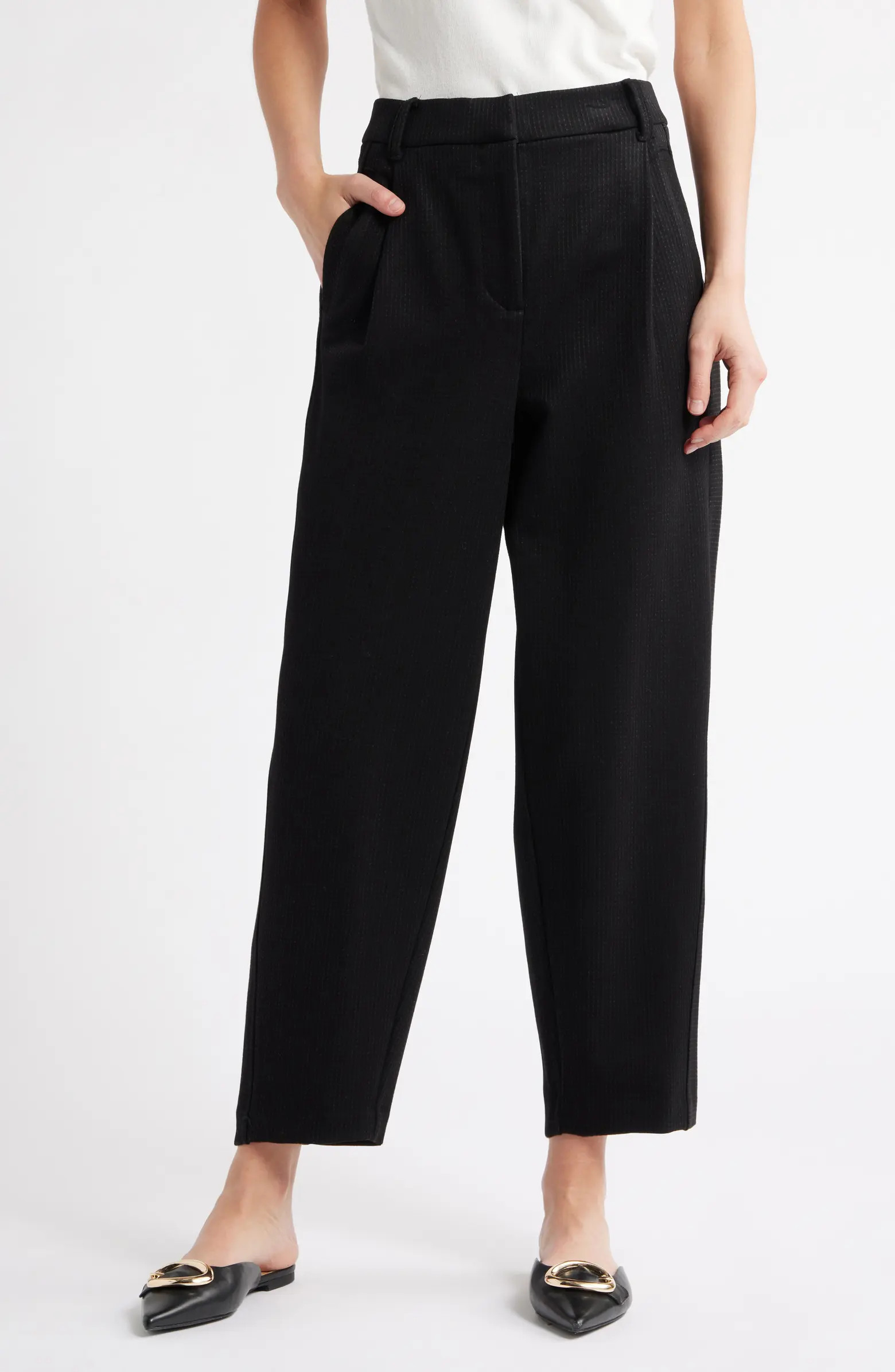 Wit & Wisdom Skyrise Pleated Pinstripe Relaxed Barrel Leg Ankle Trousers | Nordstrom | Nordstrom