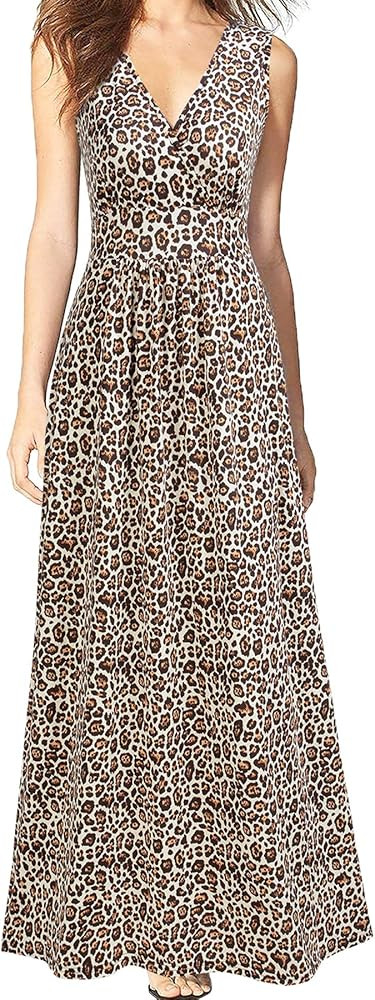 WOOSEA Women Sleeveless Deep V Neck Loose Plain Long Maxi Casual Dress | Amazon (US)