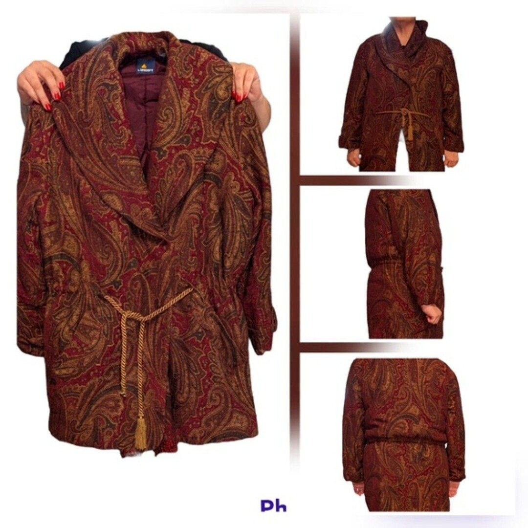 Vintage Liz Claiborne Sport Size Small Paisley Jacquard Burgundy Jacket Coat - Etsy | Etsy (US)