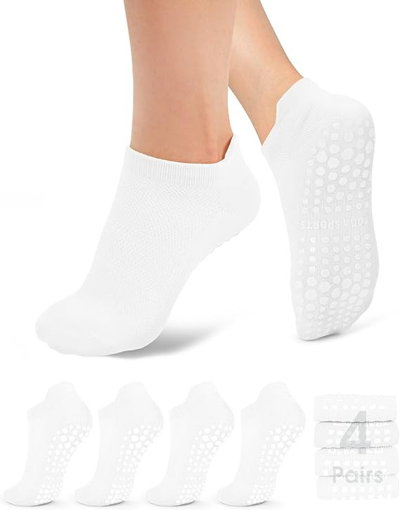 YeuG 4/6 Pairs Pilates Socks for Women - Non Slip Grip Socks for Yoga, Barre, Hospital, Barefoot | Amazon (US)