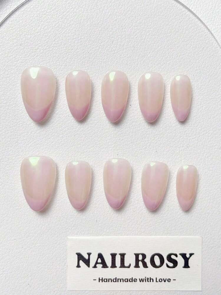 Nailrosy 10Pcs Handmade Press On Nails Kit Short Almond Pink Purple French Mirror Powder Elegant Minimalist Y2K Old Money Japanese Style Modern Korea Style Fresh Design Chic French Style Neutral Classical Creative Glossy Finish Shimmery Fake Nails Kit Fake Nail Kit Birthday Gift Wedding Nail Supplies Nails | SHEIN