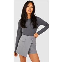 Womens Cargo Wrap Skort - Grey - 10, Grey | Boohoo.com (UK & IE)
